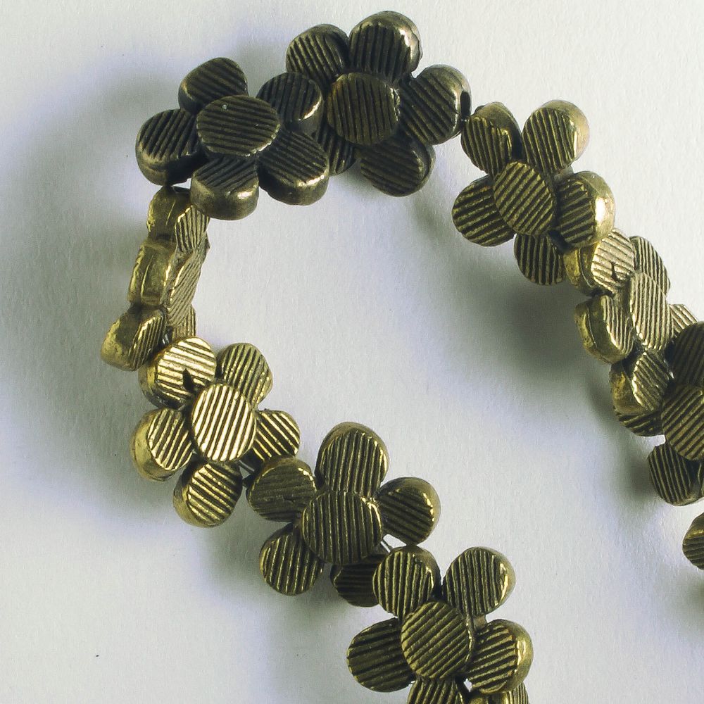 Pewter Beads, Brass Plated - 8" Strand