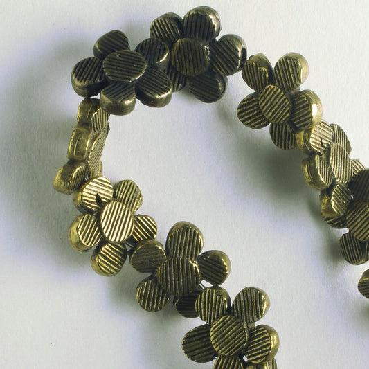 Pewter Beads, Brass Plated - 8" Strand