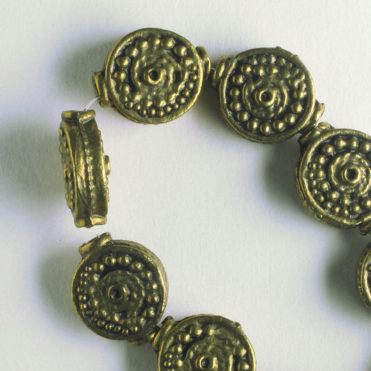 Pewter Beads, Brass Plated - 8" Strand