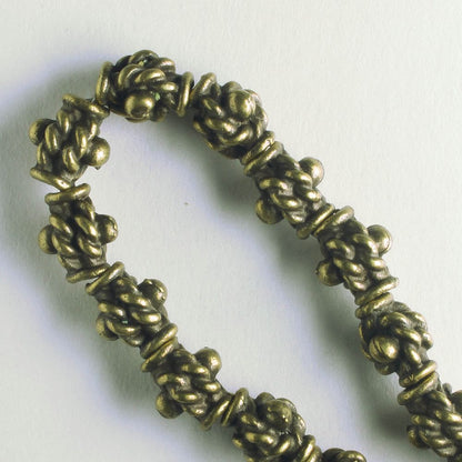 Pewter Beads, Brass Plated - 8" Strand