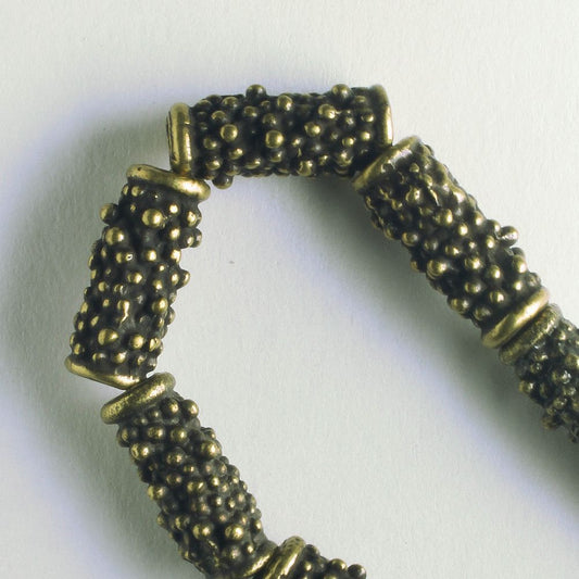 Pewter Beads, Brass Plated - 8" Strand