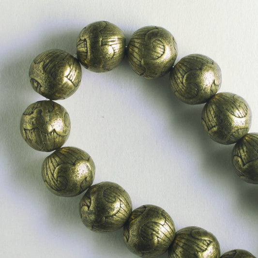 Pewter Beads, Brass Plated - 8" Strand