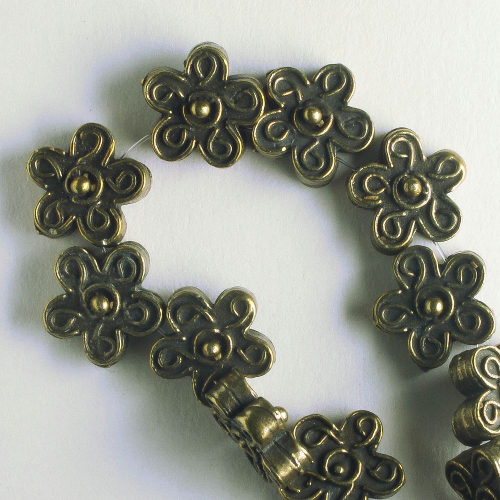 Pewter Beads, Brass Plated - 8" Strand
