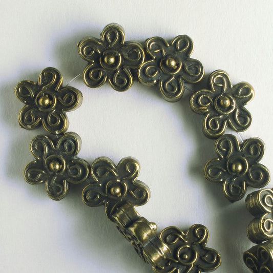 Pewter Beads, Brass Plated - 8" Strand