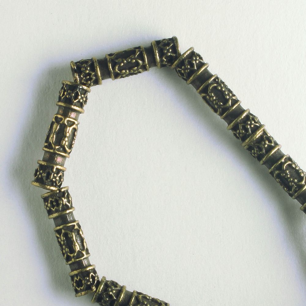 Pewter Beads, Brass Plated - 8" Strand