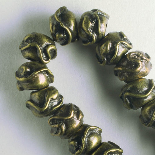 Pewter Beads, Brass Plated - 8" Strand