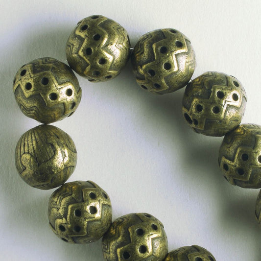 Pewter Beads, Brass Plated - 8" Strand
