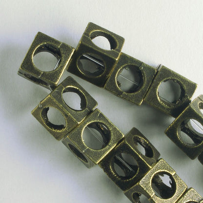 Pewter Beads, Brass Plated - 8" Strand