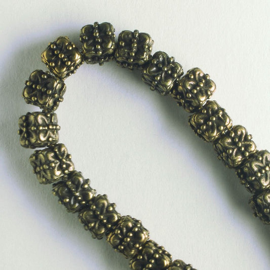 Pewter Beads, Brass plated - 8" Strand