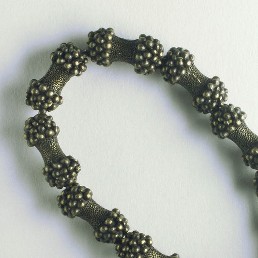 Pewter Beads, Brass plated - 8" Strand