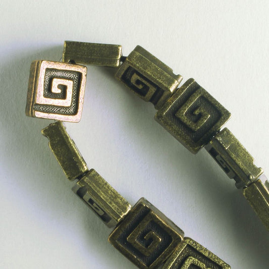 Pewter Beads, Brass Plated - 8" Strand