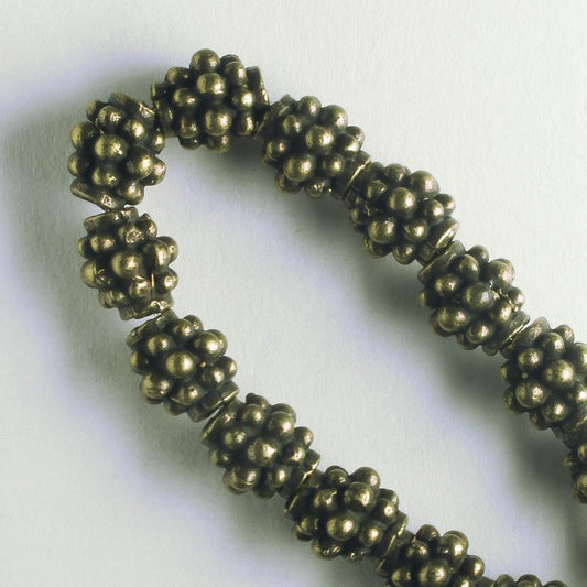 Pewter Beads, Brass plated - 8" Strand
