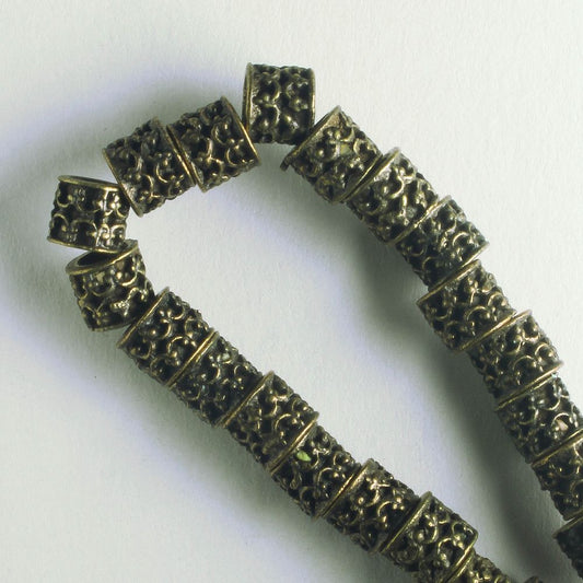 Pewter Beads, Brass Plated - 8" Strand
