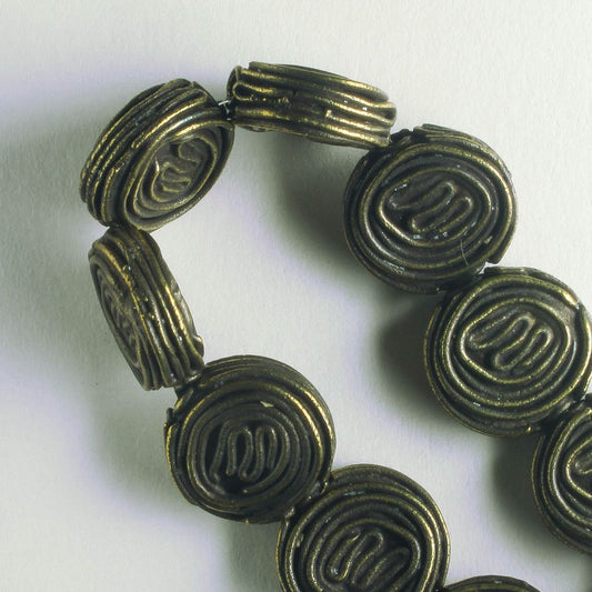 Pewter Beads, Brass Plated - 8" Strand