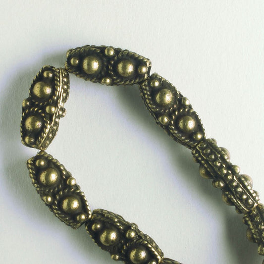Pewter Beads, Brass Plated - 8" Strand