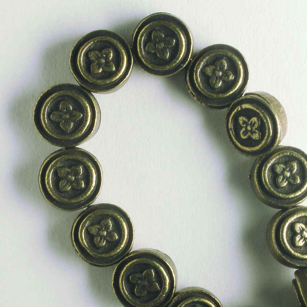 Pewter Beads, Brass Plated - 8" Strand