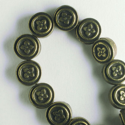 Pewter Beads, Brass Plated - 8" Strand