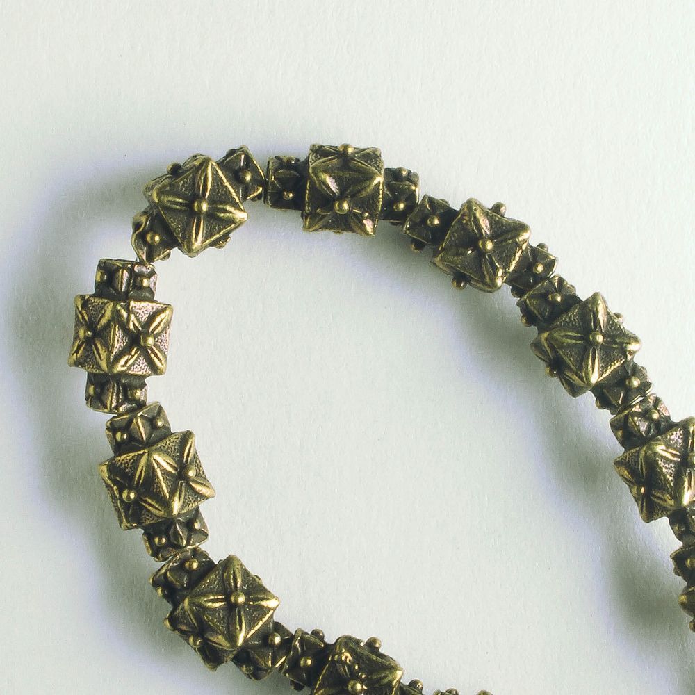 Pewter Beads, Brass Plated - 8" Strand