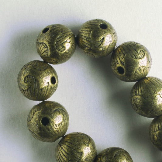 Pewter Beads, Brass Plated - 8" Strand