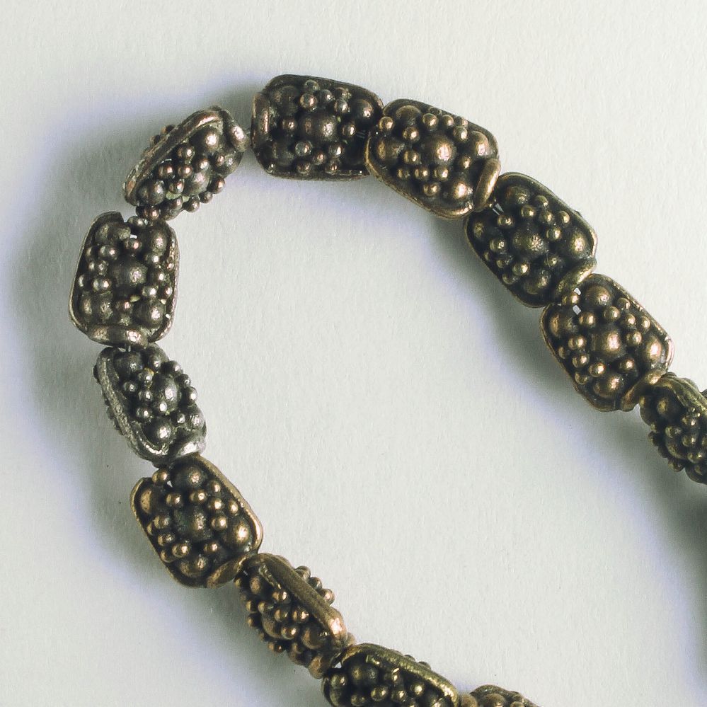 Pewter Beads, Brass Plated - 8" Strand
