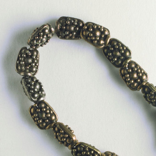 Pewter Beads, Brass Plated - 8" Strand