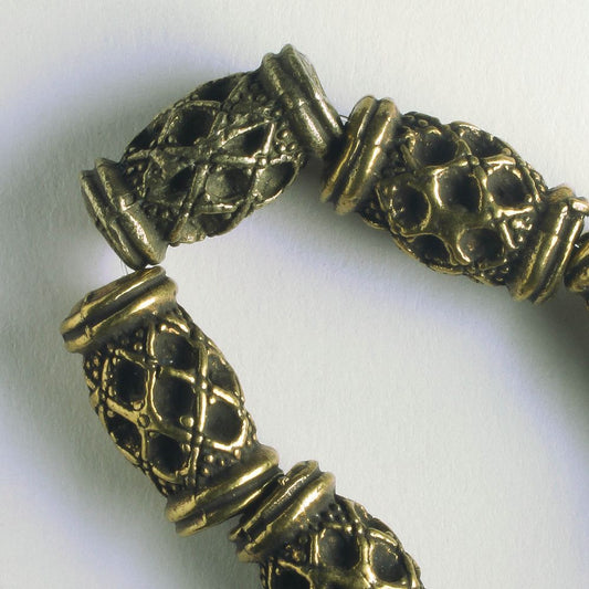 Pewter Beads, Brass Plated - 8" Strand