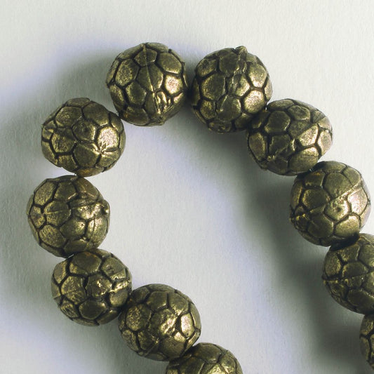 Pewter Beads, Brass Plated - 8" Strand