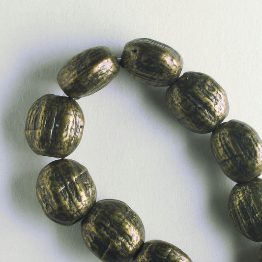 Pewter Beads, Brass Plated - 8" Strand