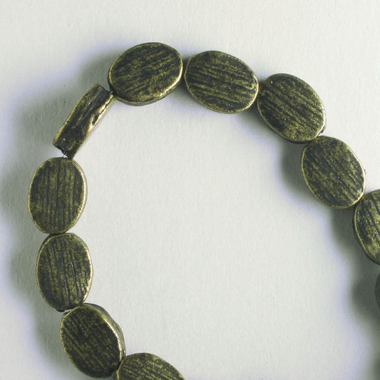 Pewter Beads, Brass Plated - 8" Strand