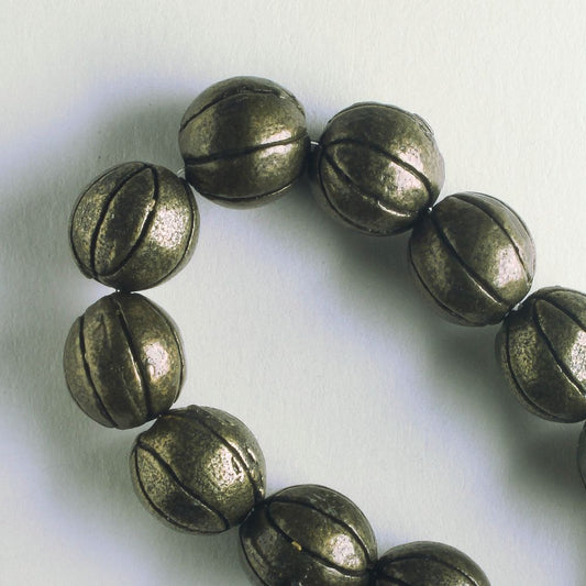 Pewter Beads, Brass Plated - 8" Strand
