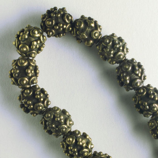 Pewter Beads, Brass Plated - 8" Strand