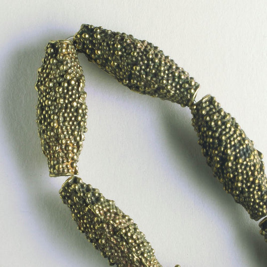 Pewter Beads, Brass Plated - 8" Strand