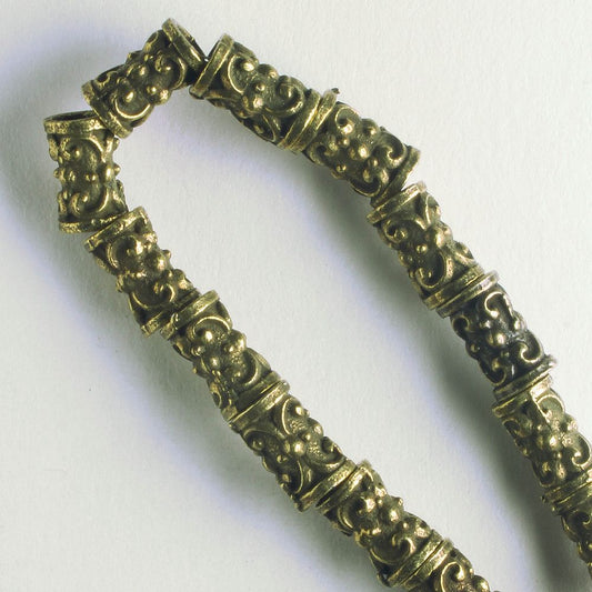 Pewter Beads, Brass Plated - 8" Strand