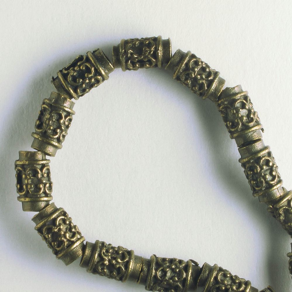 Pewter Beads, Brass Plated - 8" Strand