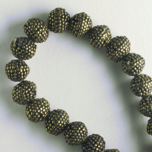 Pewter Beads, Brass Plated - 8" Strand