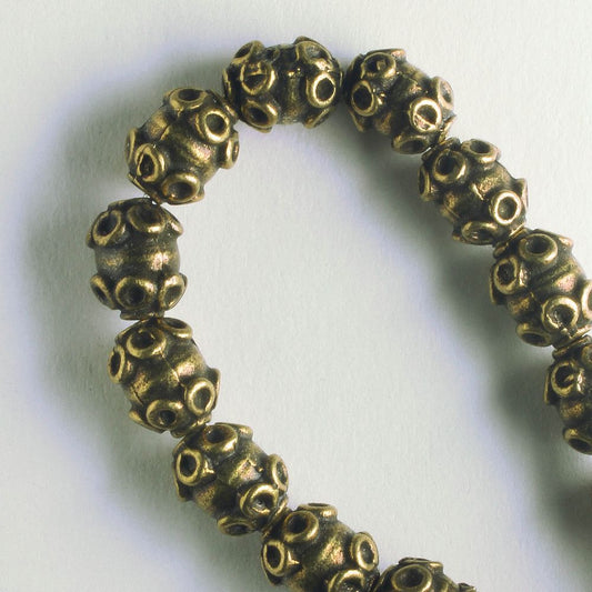 Pewter Beads, Brass Plated - 8" Strand