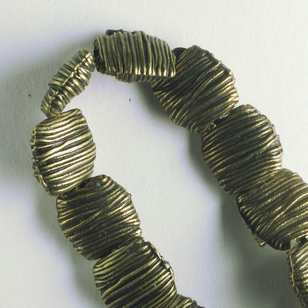 Pewter Beads, Brass Plated - 8" Strand