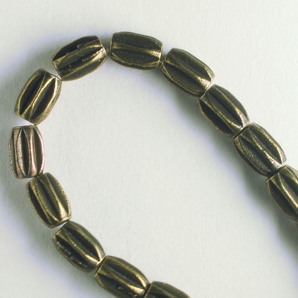 Pewter Beads, Brass Plated - 8" Strand