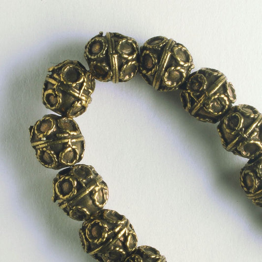 Pewter Beads, Brass Plated - 8" Strand