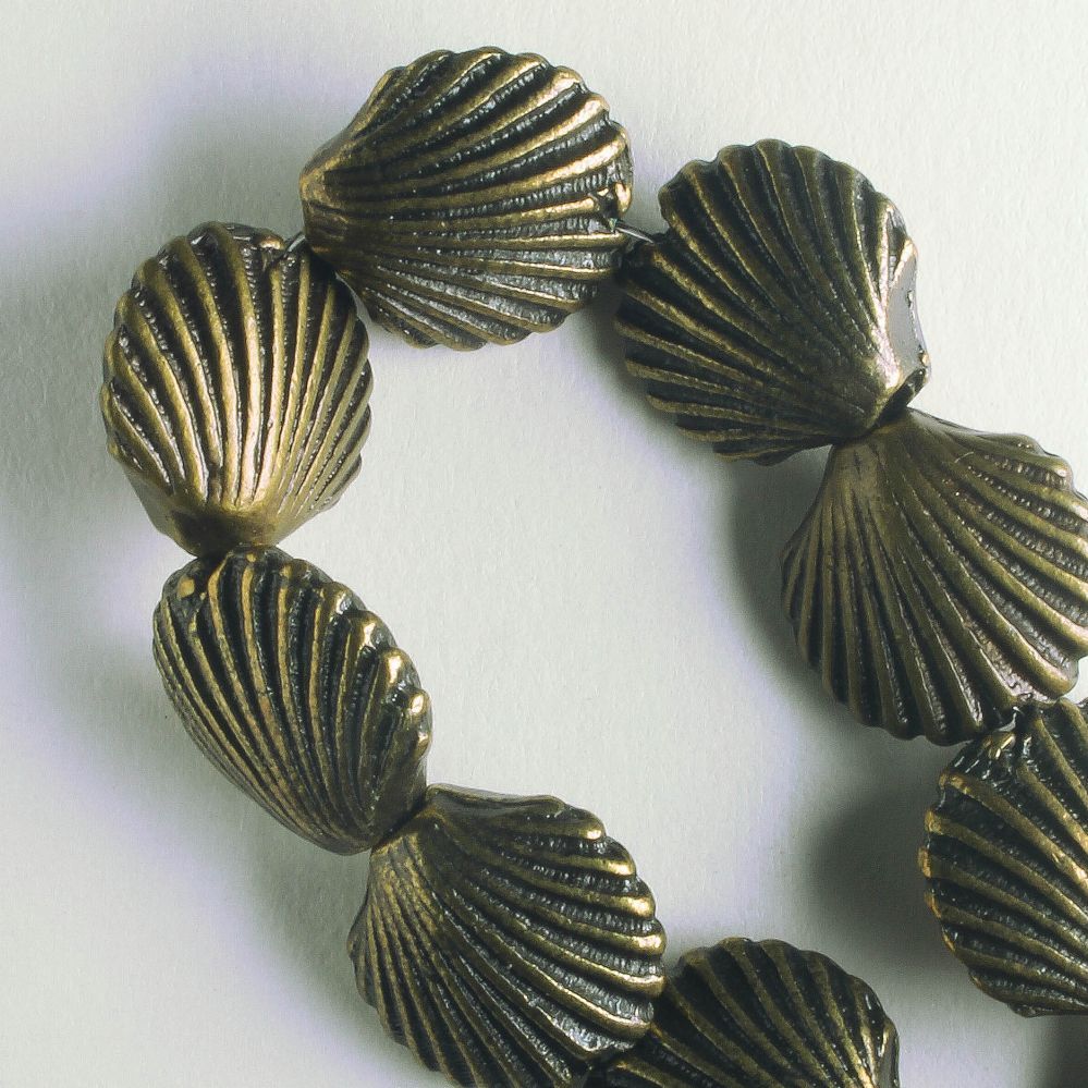 Pewter Beads, Brass Plated - 8" Strand