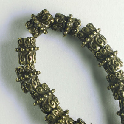 Pewter Beads, Brass Plated - 8" Strand