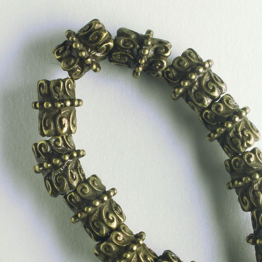 Pewter Beads, Brass Plated - 8" Strand