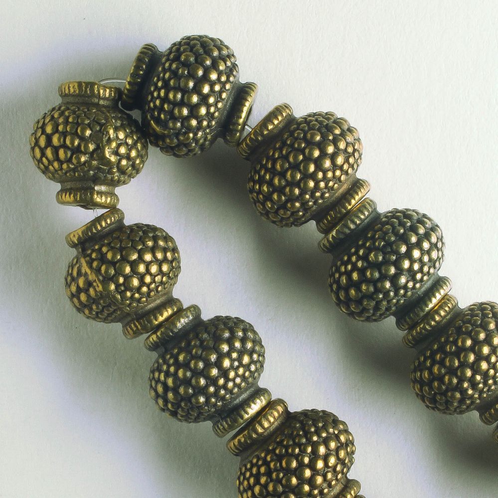 Pewter Beads, Brass Plated - 8" Strand