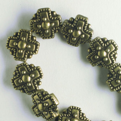 Pewter Beads, Brass Plated - 8" Strand