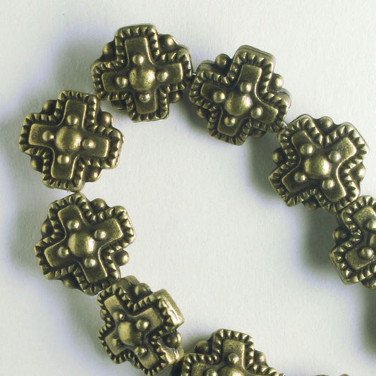Pewter Beads, Brass Plated - 8" Strand