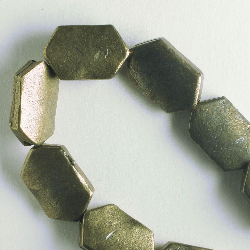 Pewter Beads, Brass Plated - 8" Strand