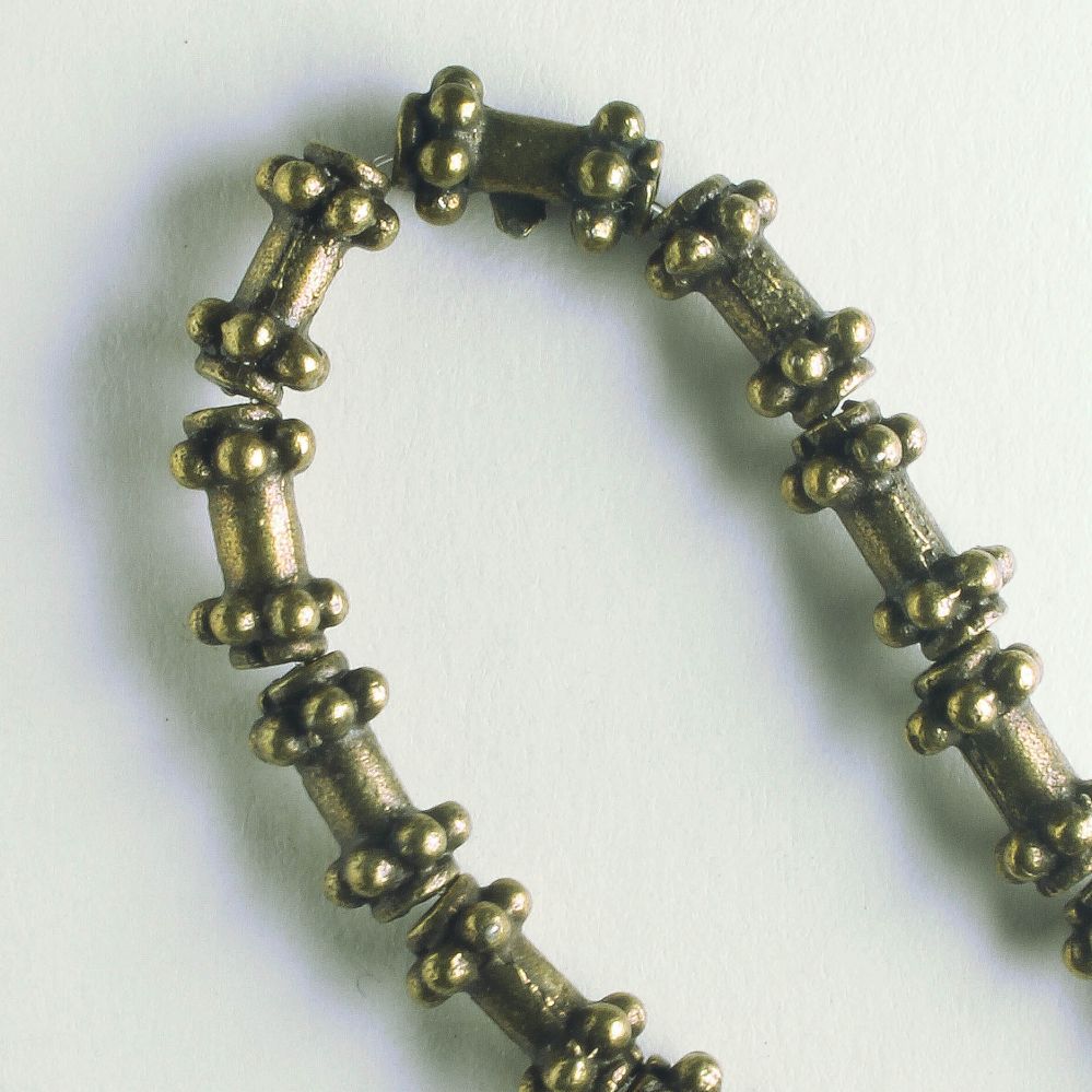 Pewter Beads, Brass Plated - 8" Strand