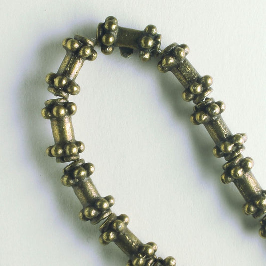Pewter Beads, Brass Plated - 8" Strand