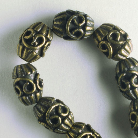 Pewter Beads, Brass Plated - 8" Strand