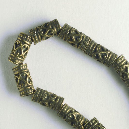Pewter Beads, Brass Plated - 8" Strand